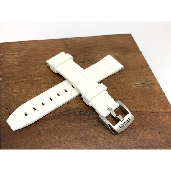 Tissot Seastar Watch Replacement Band White Rubber Strap 18mm Lug Silver Buckle - Picture 1 of 9